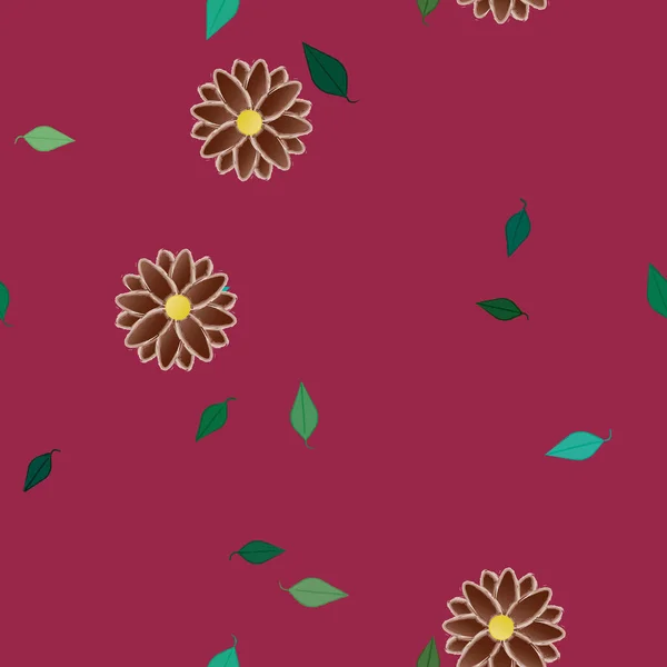 Fleurs Avec Feuilles Fond Sans Couture Illustration Vectorielle — Image vectorielle