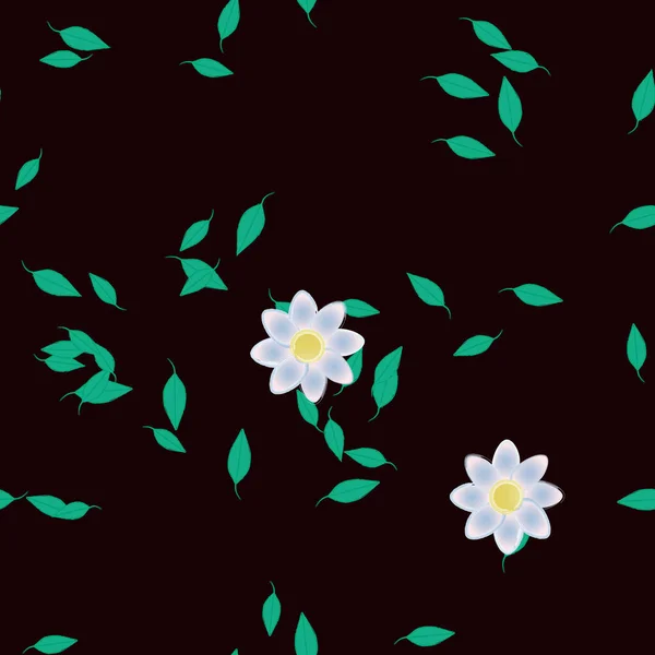 Fleurs Abstraites Avec Des Feuilles Vertes Motif Sans Couture Illustration — Image vectorielle