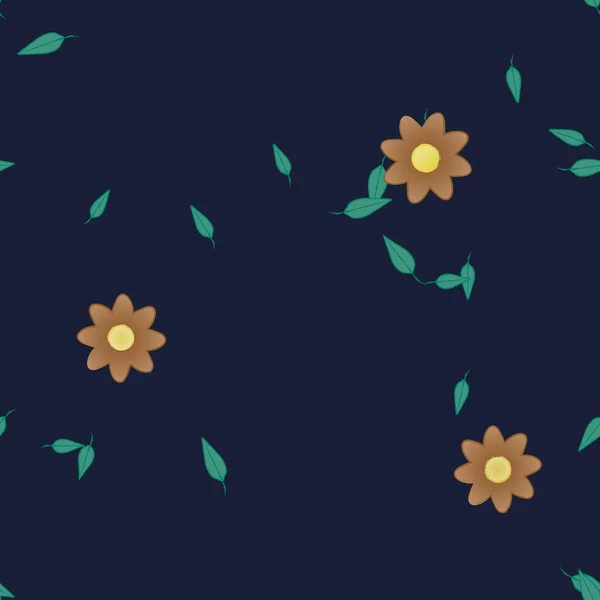 Flores Con Hojas Fondo Sin Costuras Ilustración Vectorial — Vector de stock