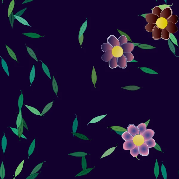 Blommor Med Blad Sömlös Bakgrund Vektor Illustration — Stock vektor