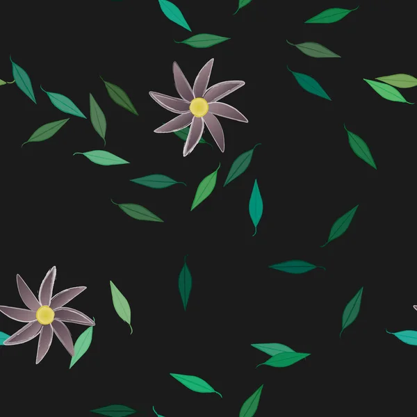 Flores Con Hojas Fondo Sin Costuras Ilustración Vectorial — Vector de stock