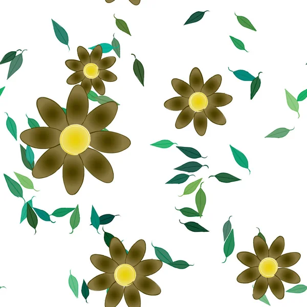 Fleurs Abstraites Avec Des Feuilles Vertes Motif Sans Couture Illustration — Image vectorielle
