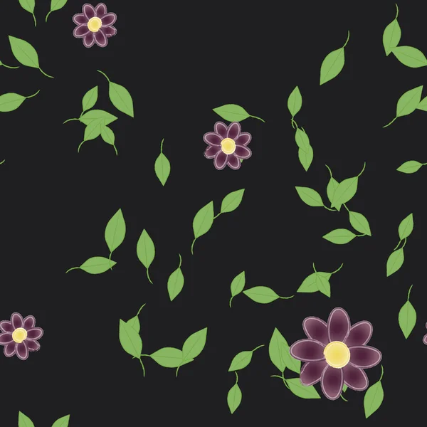 Fleurs Avec Feuilles Fond Sans Couture Illustration Vectorielle — Image vectorielle