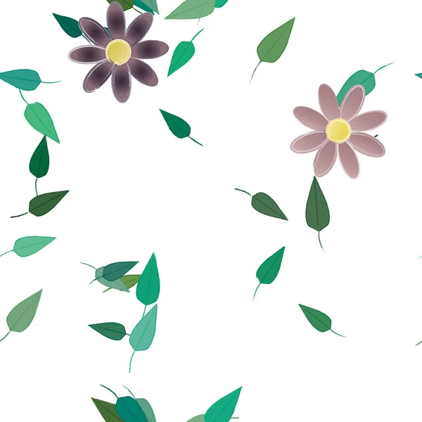 Flores Com Folhas Sem Costura Fundo Ilustração Vetorial — Vetor de Stock