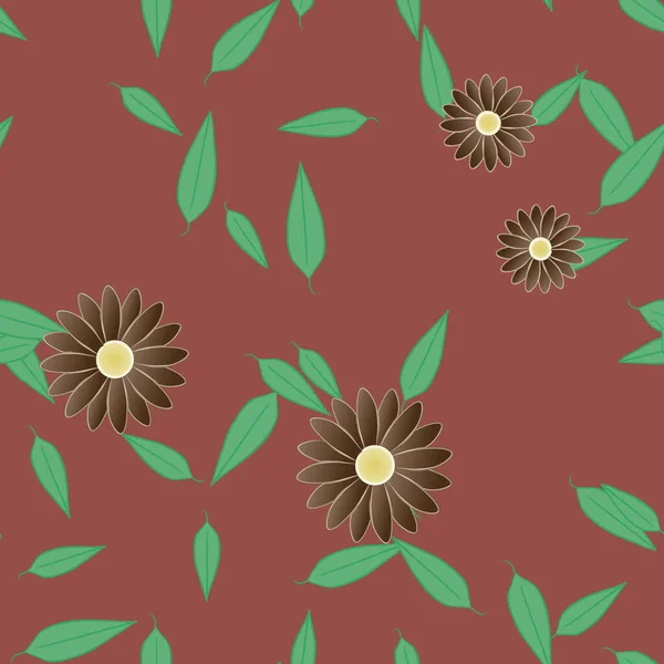 Blumen Mit Blättern Nahtloser Hintergrund Vektorillustration — Stockvektor