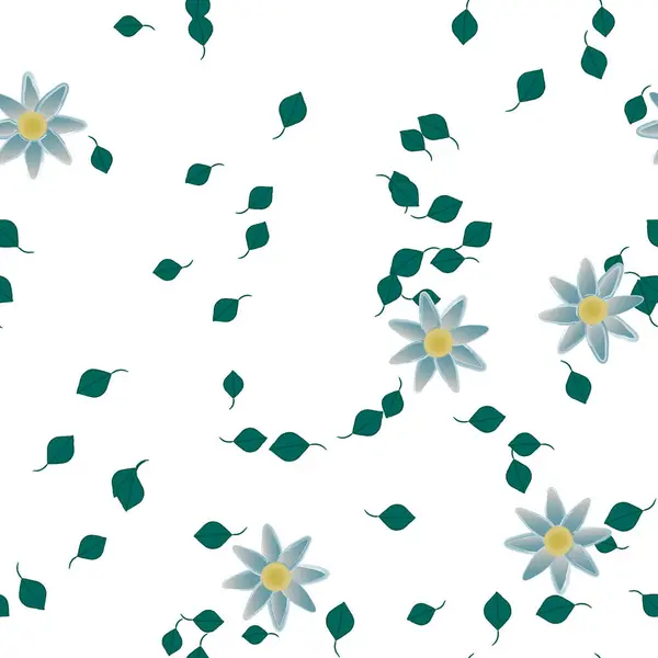 Flores Abstractas Con Hojas Verdes Patrón Sin Costura Ilustración Vectorial — Archivo Imágenes Vectoriales