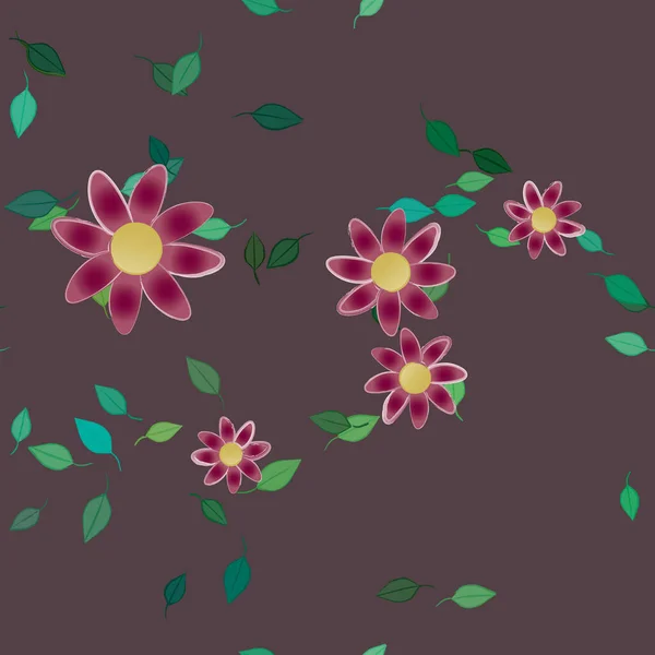 Fleurs Avec Feuilles Fond Sans Couture Illustration Vectorielle — Image vectorielle