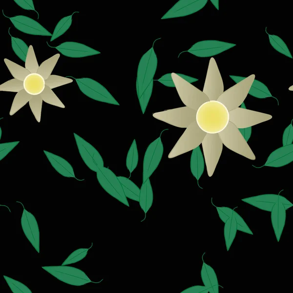 Fleurs Avec Feuilles Fond Sans Couture Illustration Vectorielle — Image vectorielle