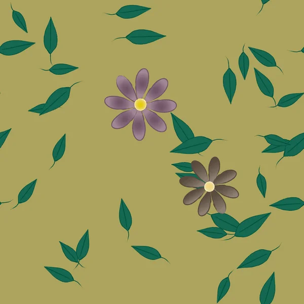 Fleurs Avec Feuilles Fond Sans Couture Illustration Vectorielle — Image vectorielle