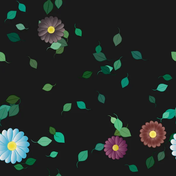 Flores Com Folhas Sem Costura Fundo Ilustração Vetorial — Vetor de Stock