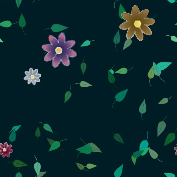 Flores Con Hojas Fondo Sin Costuras Ilustración Vectorial — Vector de stock