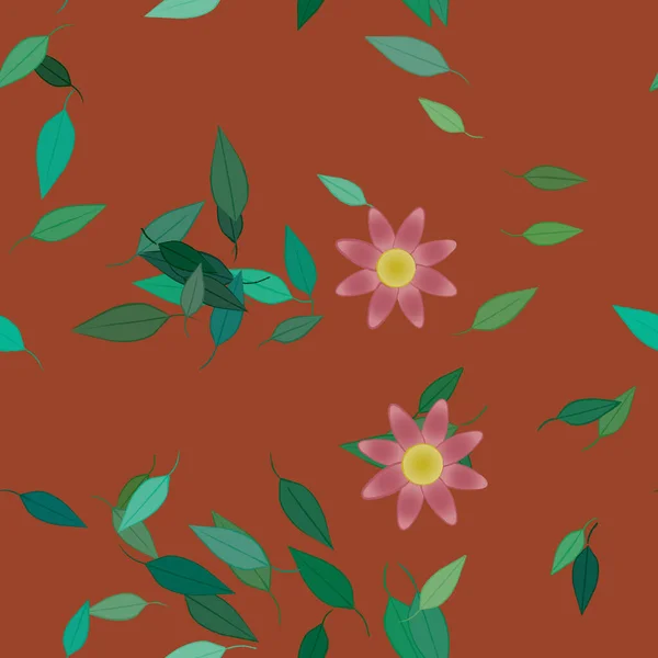 Flores Con Hojas Fondo Sin Costuras Ilustración Vectorial — Vector de stock