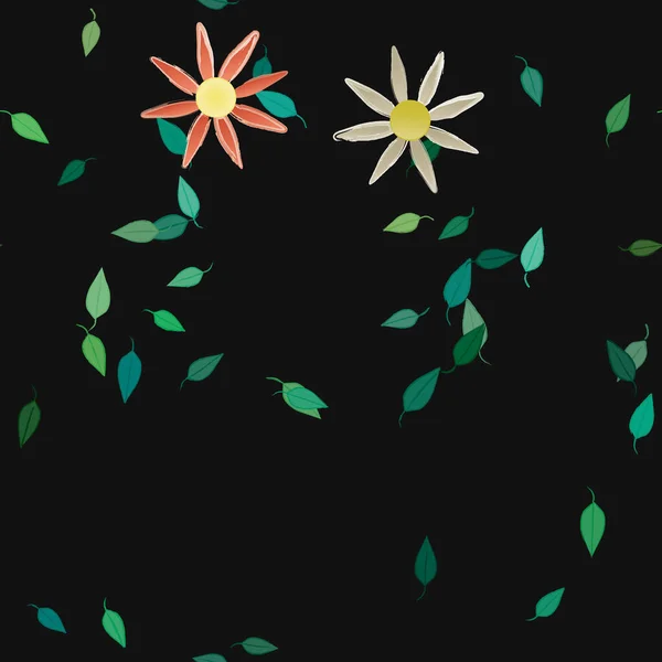 Fleurs Avec Feuilles Fond Sans Couture Illustration Vectorielle — Image vectorielle