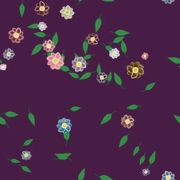 Fleurs Abstraites Avec Des Feuilles Vertes Motif Sans Couture Illustration — Image vectorielle