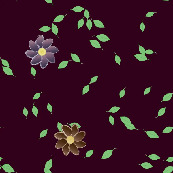 Abstracte Bloemen Met Groene Bladeren Naadloos Patroon Vector Illustratie — Stockvector