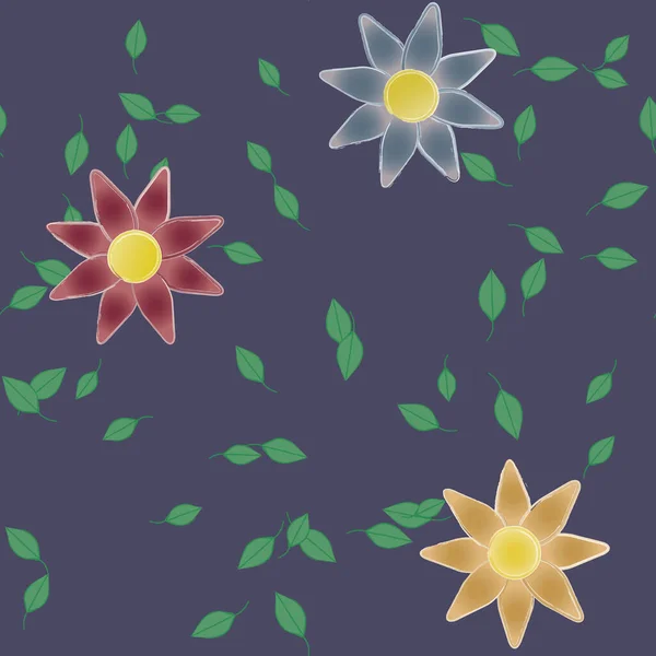 Flores Con Hojas Fondo Sin Costuras Ilustración Vectorial — Archivo Imágenes Vectoriales