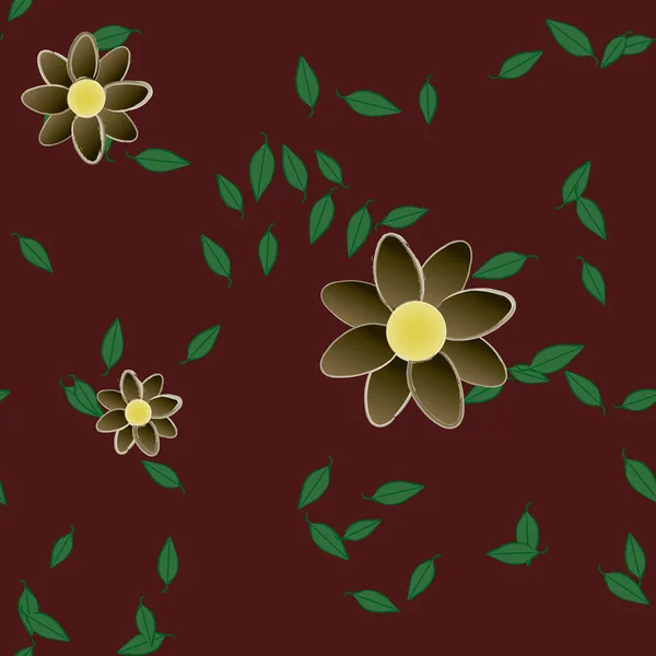 Flores Con Hojas Fondo Sin Costuras Ilustración Vectorial — Vector de stock