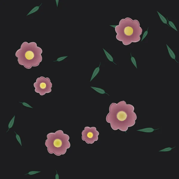 Flores Abstractas Con Hojas Verdes Patrón Sin Costura Ilustración Vectorial — Vector de stock