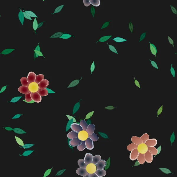 Fleurs Avec Feuilles Fond Sans Couture Illustration Vectorielle — Image vectorielle