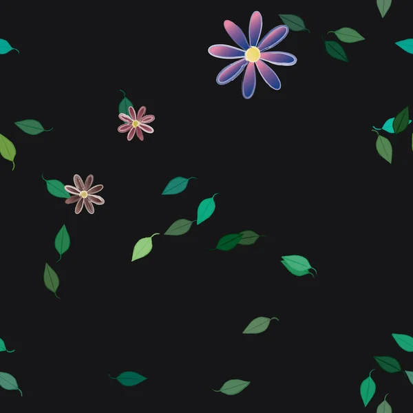 Flores Abstractas Con Hojas Verdes Patrón Sin Costura Ilustración Vectorial — Vector de stock