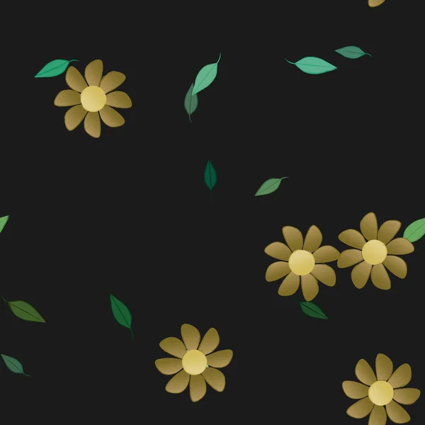 Fleurs Avec Feuilles Fond Sans Couture Illustration Vectorielle — Image vectorielle