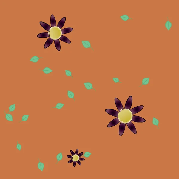 Flores Con Hojas Fondo Sin Costuras Ilustración Vectorial — Archivo Imágenes Vectoriales