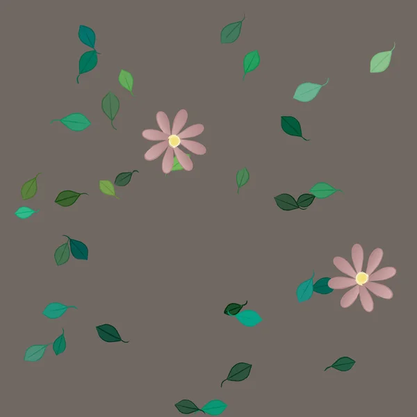 Abstrakta Blommor Med Gröna Blad Sömlös Mönster Vektor Illustration — Stock vektor