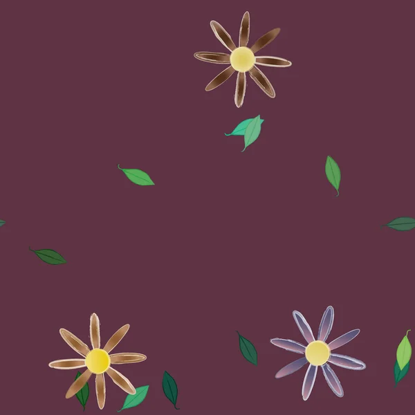 Flores Com Folhas Sem Costura Fundo Ilustração Vetorial — Vetor de Stock