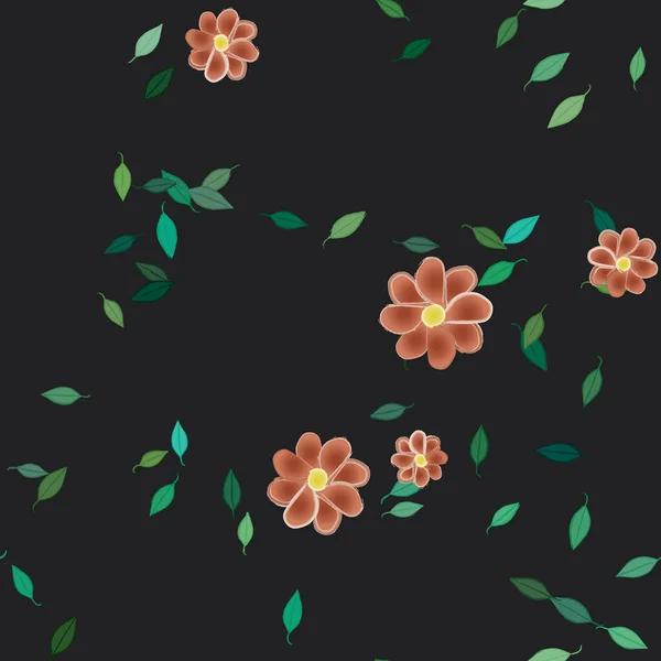 Fleurs Avec Feuilles Fond Sans Couture Illustration Vectorielle — Image vectorielle