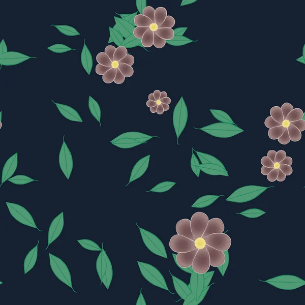 Flores Con Hojas Fondo Sin Costuras Ilustración Vectorial — Vector de stock