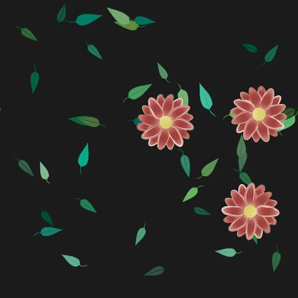 Flores Com Folhas Sem Costura Fundo Ilustração Vetorial — Vetor de Stock