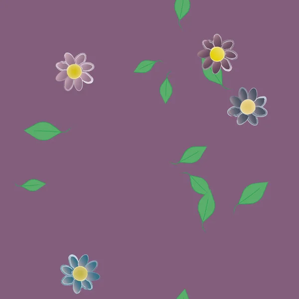 Flores Abstractas Con Hojas Verdes Patrón Sin Costura Ilustración Vectorial — Archivo Imágenes Vectoriales