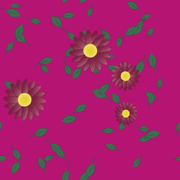 Flores Com Folhas Sem Costura Fundo Ilustração Vetorial — Vetor de Stock