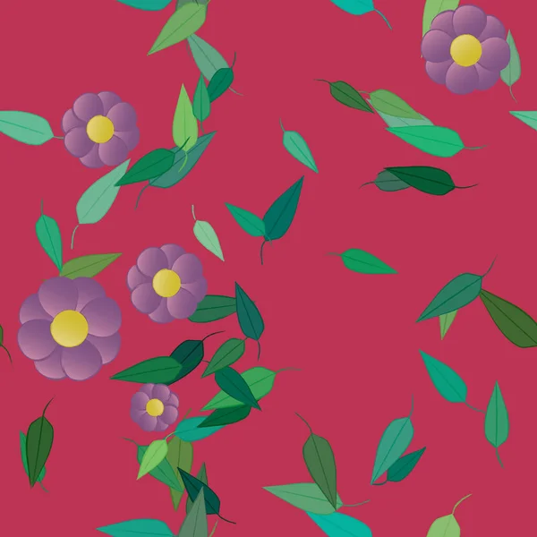 Blumen Mit Blättern Nahtloser Hintergrund Vektorillustration — Stockvektor