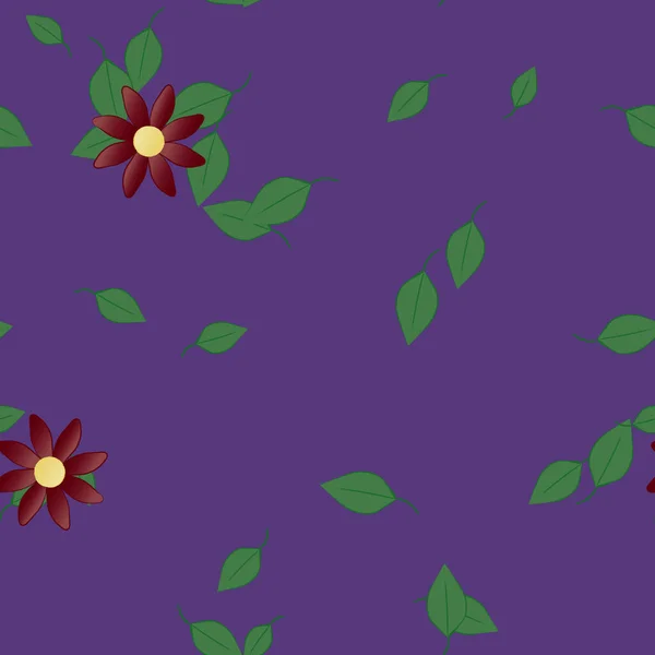 Flores Abstractas Con Hojas Verdes Patrón Sin Costura Ilustración Vectorial — Vector de stock