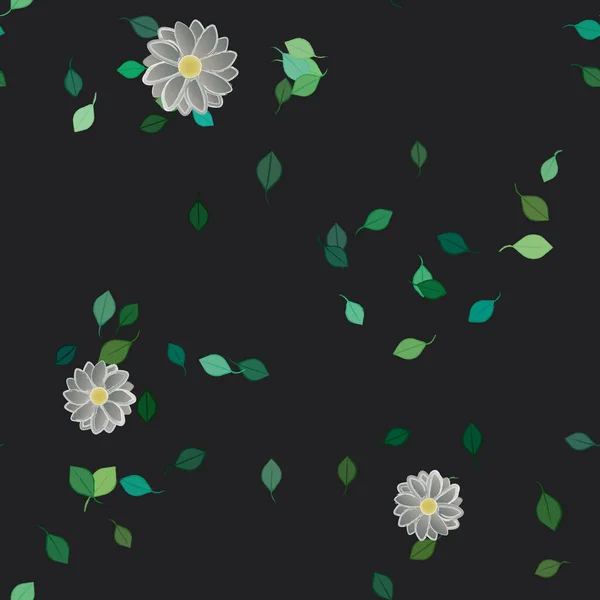 Flores Con Hojas Fondo Sin Costuras Ilustración Vectorial — Vector de stock