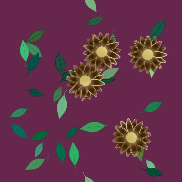 Fleurs Abstraites Avec Des Feuilles Vertes Motif Sans Couture Illustration — Image vectorielle