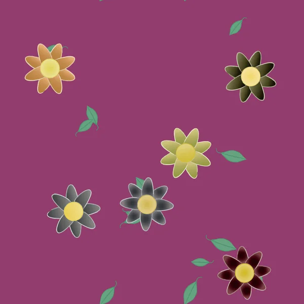 Fleurs Avec Feuilles Fond Sans Couture Illustration Vectorielle — Image vectorielle