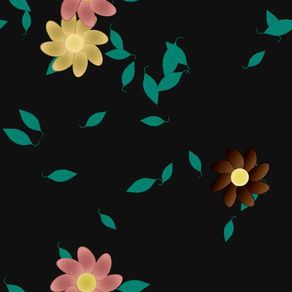 Fleurs Avec Feuilles Fond Sans Couture Illustration Vectorielle — Image vectorielle