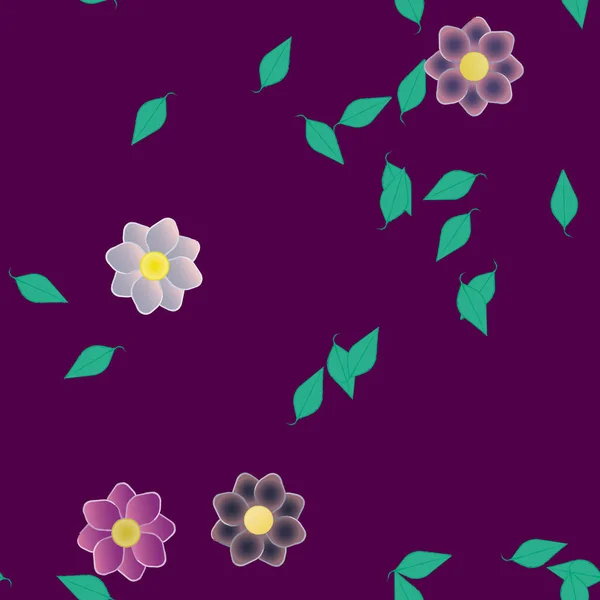 Flores Abstractas Con Hojas Verdes Patrón Sin Costura Ilustración Vectorial — Vector de stock