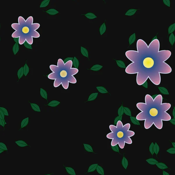 Flores Con Hojas Fondo Sin Costuras Ilustración Vectorial — Vector de stock