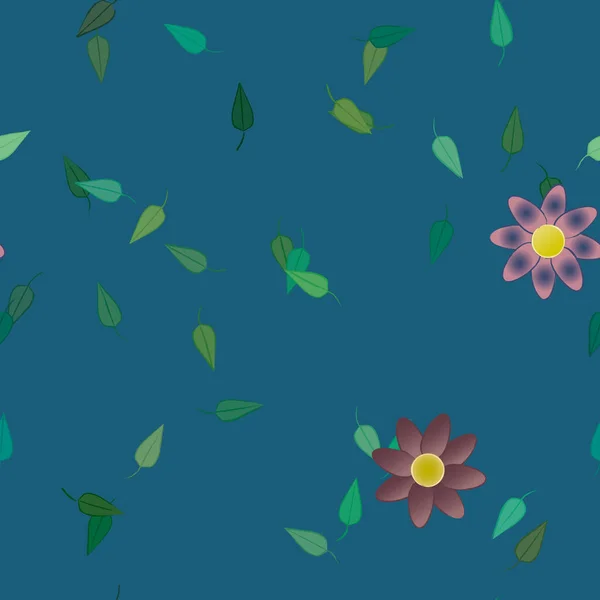 Fleurs Avec Feuilles Fond Sans Couture Illustration Vectorielle — Image vectorielle