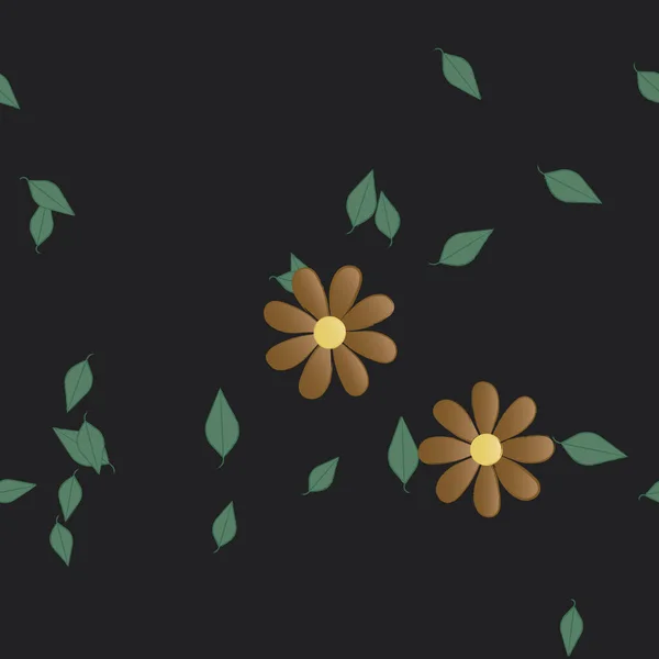 Fleurs Avec Feuilles Fond Sans Couture Illustration Vectorielle — Image vectorielle