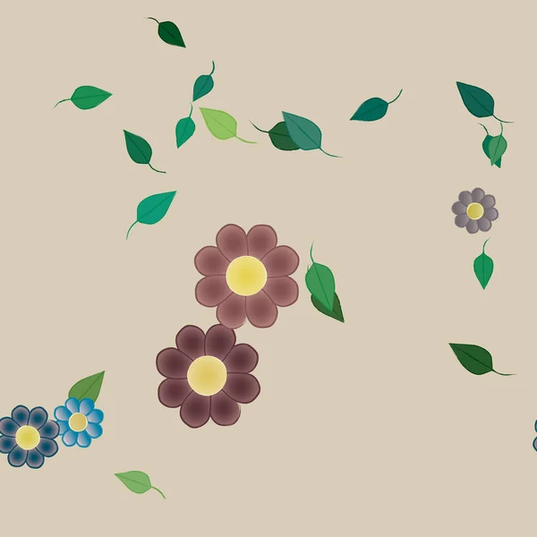 Fleurs Avec Feuilles Fond Sans Couture Illustration Vectorielle — Image vectorielle