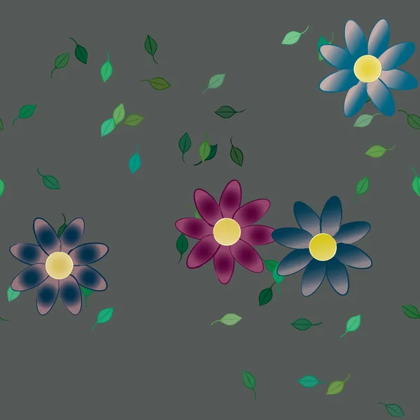 Flores Abstractas Con Hojas Verdes Patrón Sin Costura Ilustración Vectorial — Vector de stock