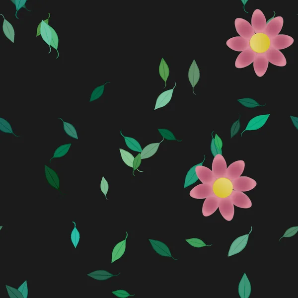 Blumen Mit Blättern Nahtloser Hintergrund Vektorillustration — Stockvektor