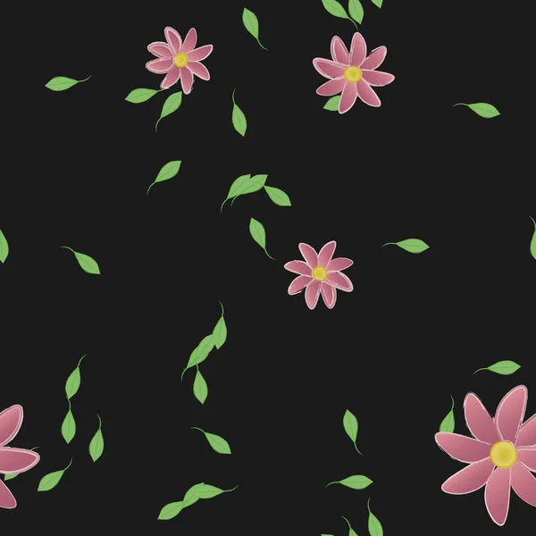 Flores Con Hojas Fondo Sin Costuras Ilustración Vectorial — Vector de stock