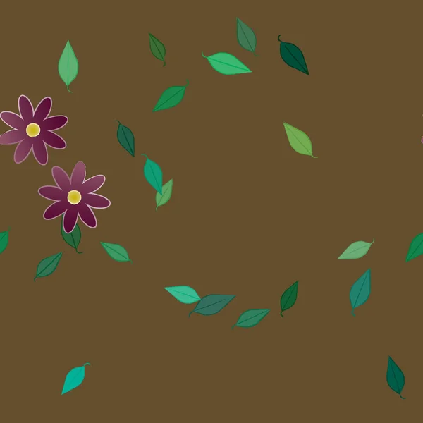 Flores Abstractas Con Hojas Verdes Patrón Sin Costura Ilustración Vectorial — Vector de stock