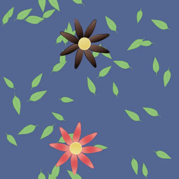 Flores Abstractas Con Hojas Verdes Patrón Sin Costura Ilustración Vectorial — Archivo Imágenes Vectoriales