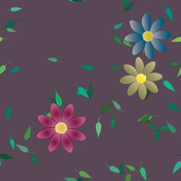 Flores Con Hojas Fondo Sin Costuras Ilustración Vectorial — Vector de stock